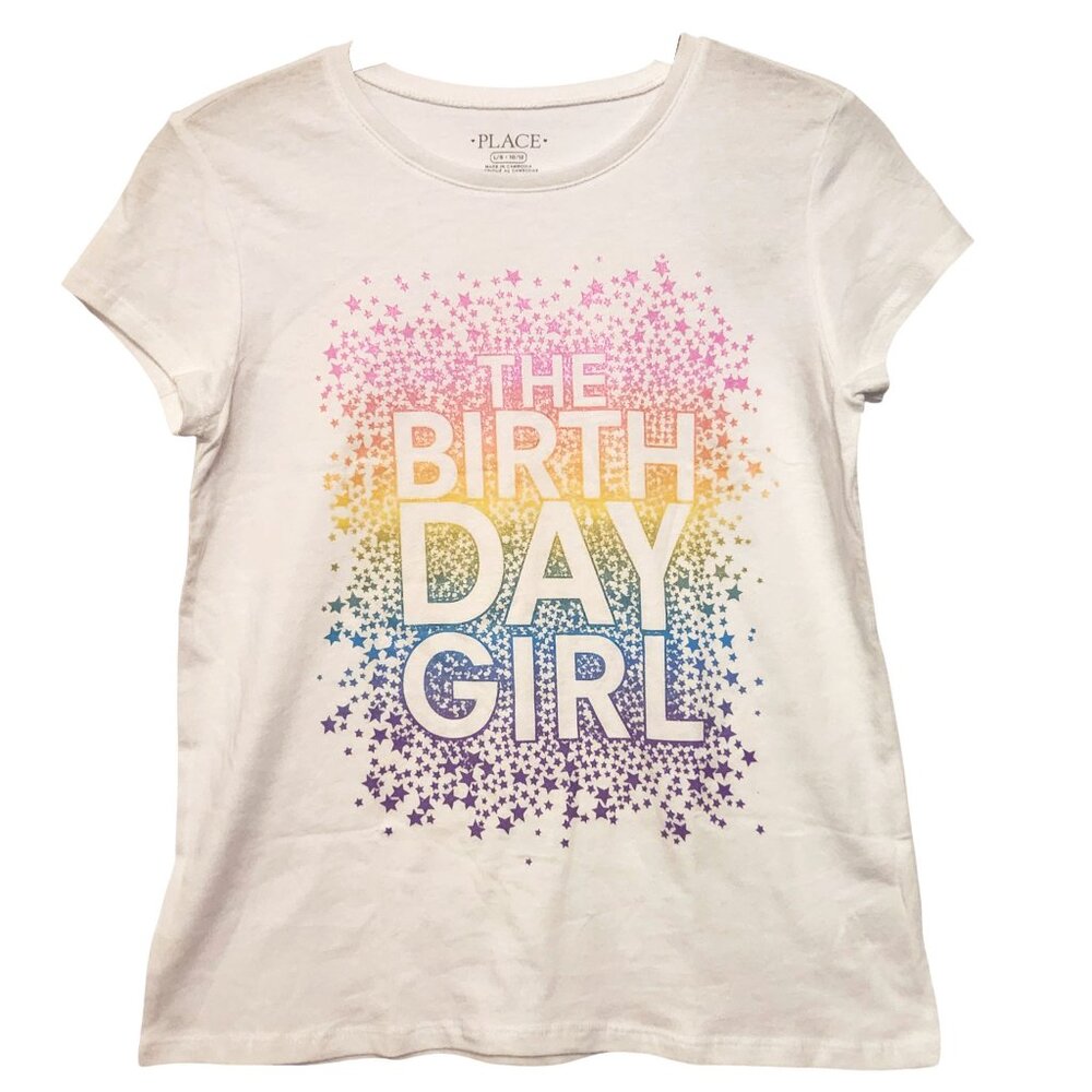 The Children's Place Rainbow Star Birthday White Tee Shirt Youth Size L 10/12